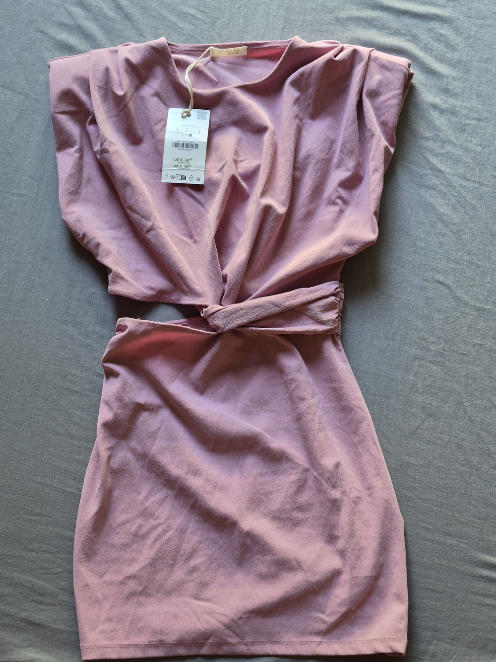 Zara Dress Women Large Mauve Pink Or Black Mini Dress with Twist Waist